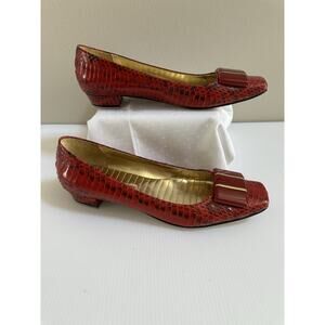 Enzo Angiolini Bold Red Snakeskin-textured Flats-Red/Gold Buckle Women's 7
